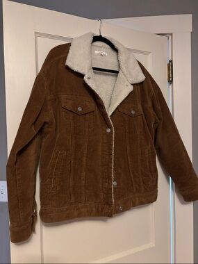 PacSun Brown Corduroy Sherpa Jacket with Cream Collar - Size M/L